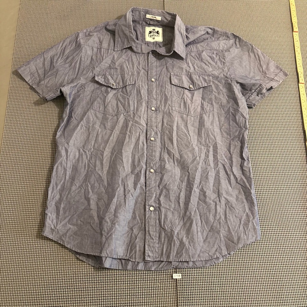 Express Mens Blue Short Sleeve Button Up Fitted Shirt Size XL